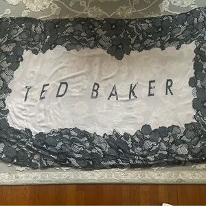 Ted Baker Black and Pale Pink Lace Boarder Pattern Lightweight Scarf 6x4
